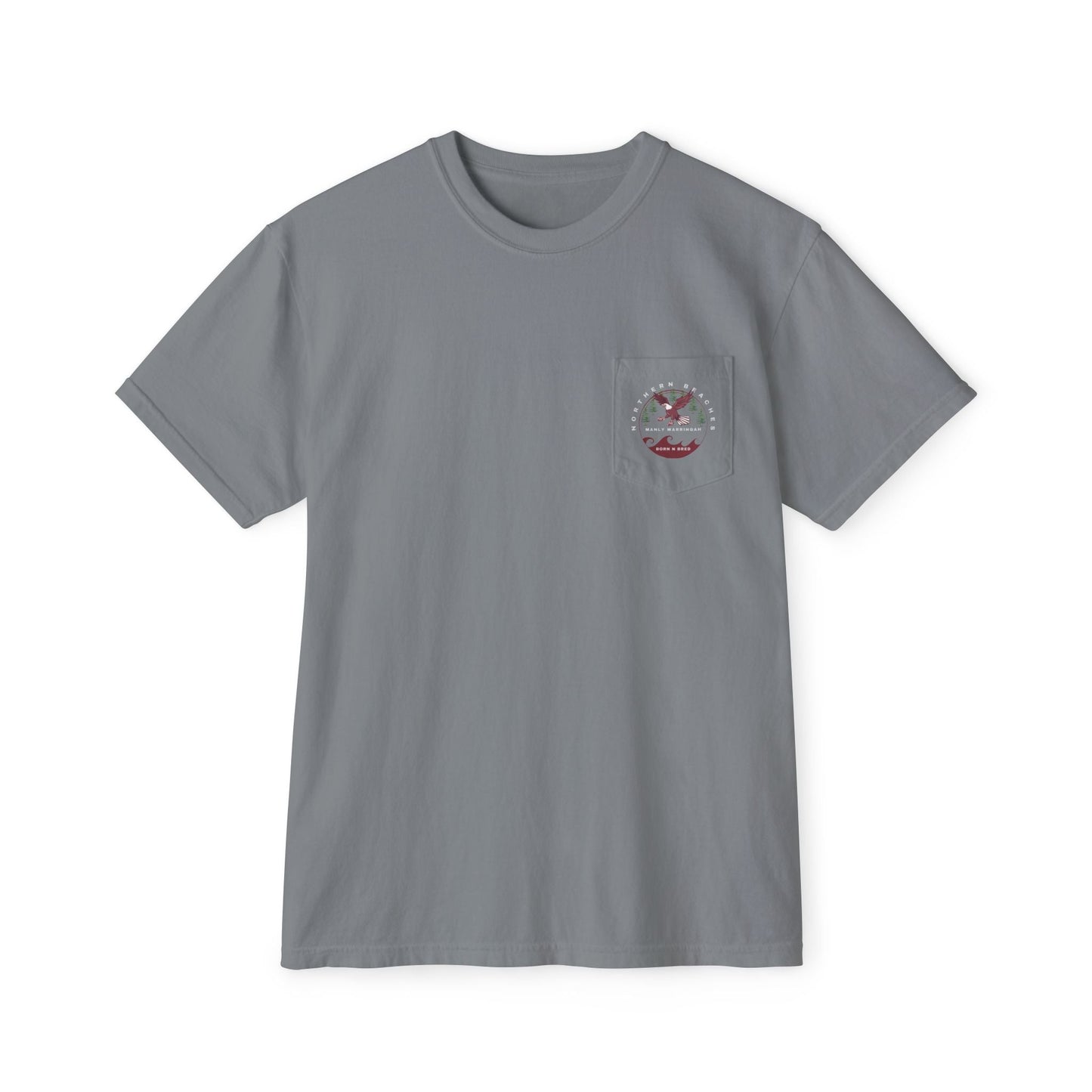"The Westwood" Northern Beaches custom logo on front and back Pocket T-Shirt - Vintage Style for Beach Lovers