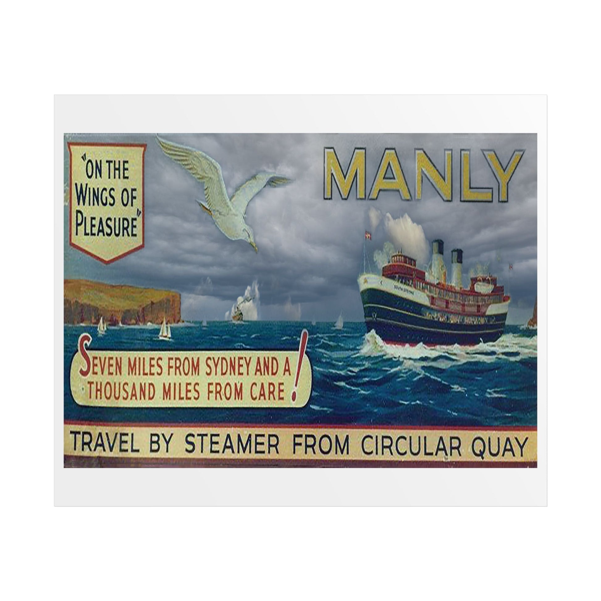 Manly  Vintage Travel Poster Print — Vintage Steamer “Seven Miles from Sydney” Unframed 