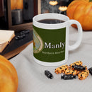 Coffee Mug - LOST MANLY LOGO 'Seven Miles from Sydney' South Steyne Travel Poster from the 1940s - 10 year Anniversary Commemorative Mug Printify