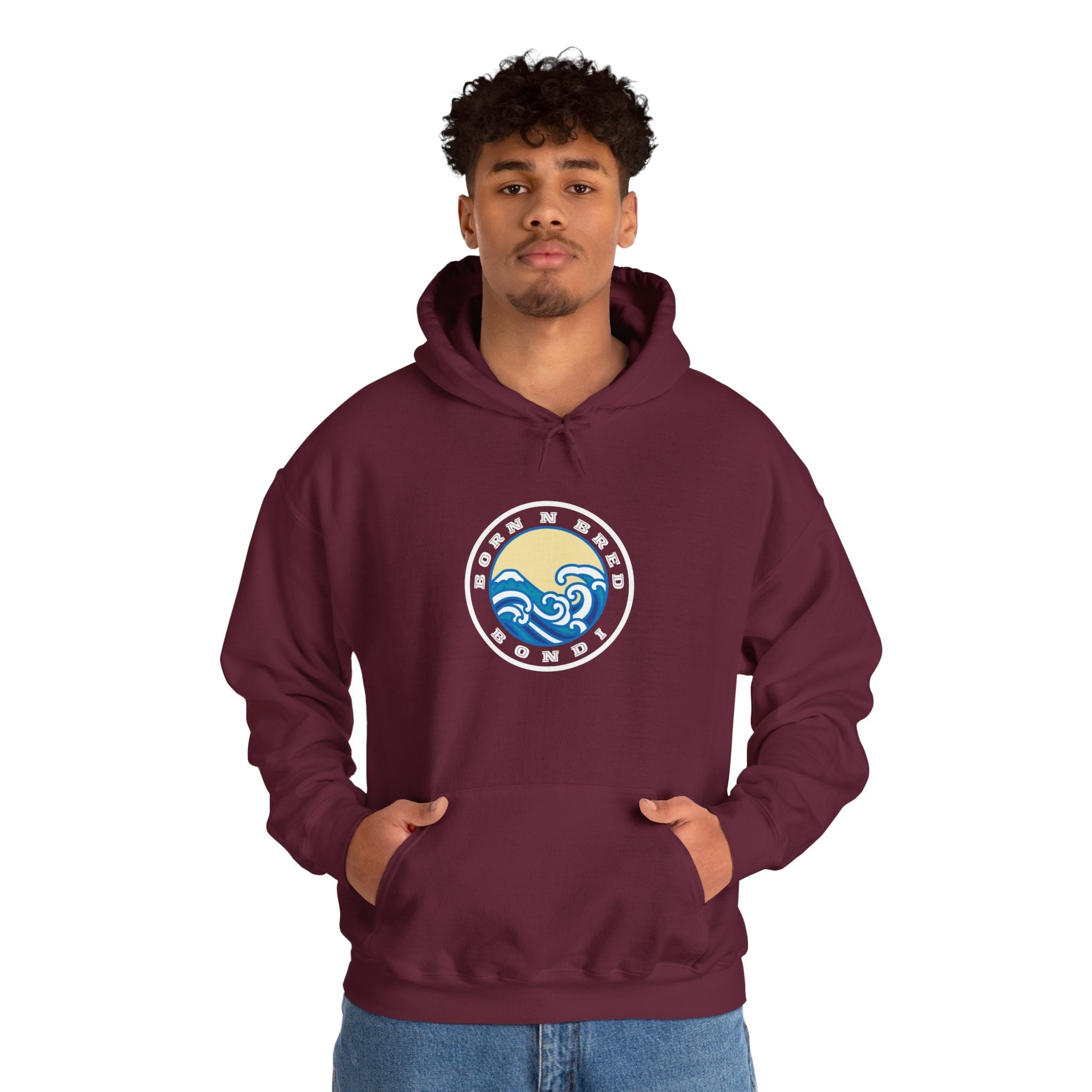Hoodie with free Canva custom design logo front back Bondi bnb/Bilgola 
