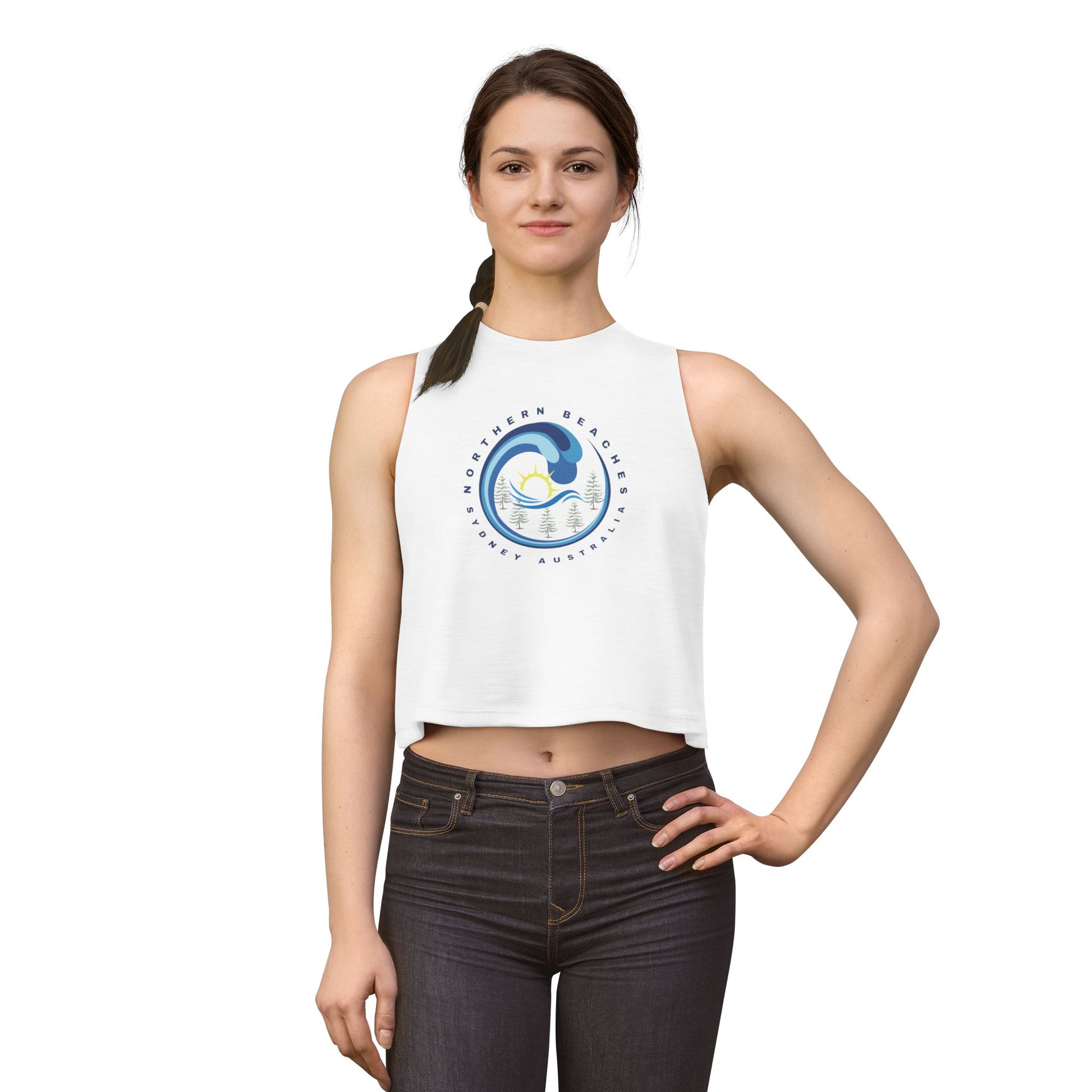 Lost Manly custom logo edition Northern Beaches Wave Crop Top – Women's Coastal Surf Graphic Tank - US Orders - Lost Manly Shop