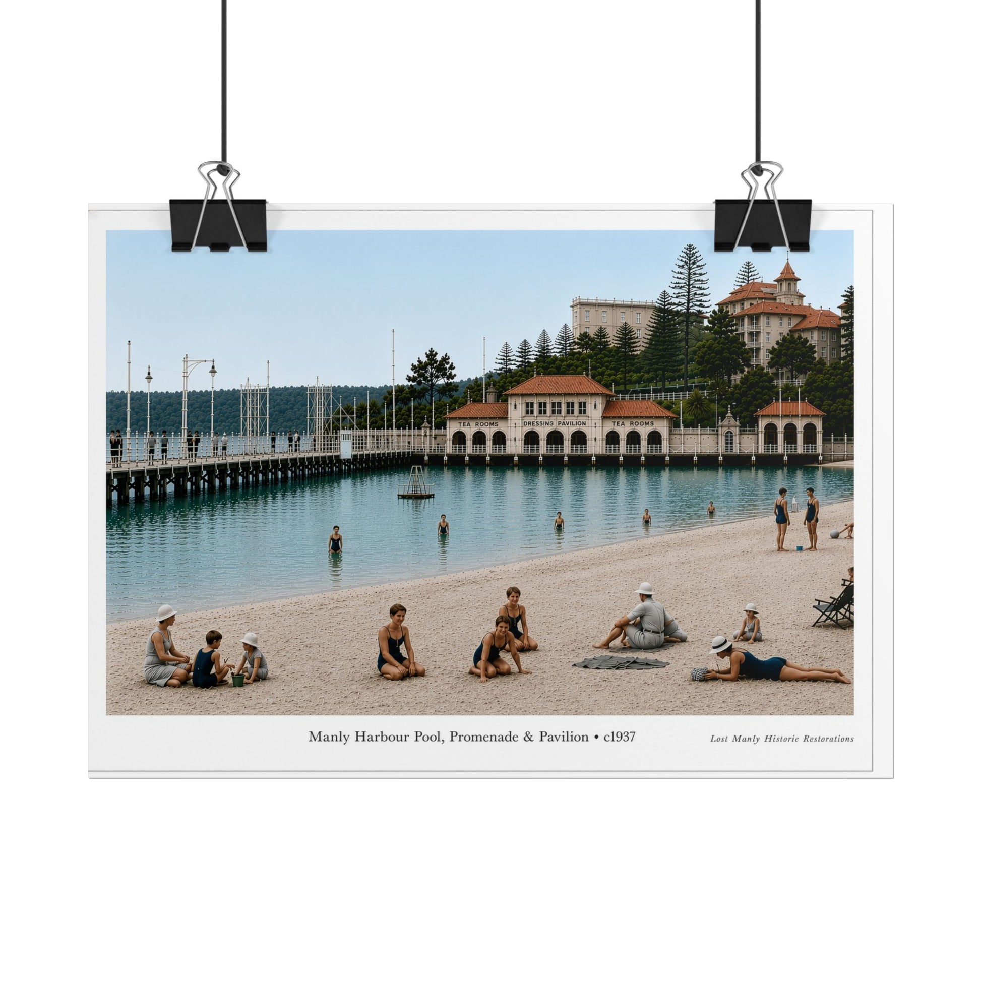 Manly Harbour Pool, Promenade & Pavilion 1930s Authentic Vintage Reproduction Print - Lost Manly Shop