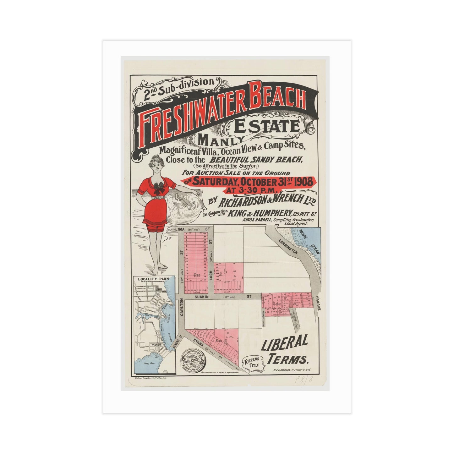 Freshwater Beach Subdivision Vintage Posters A3 size only