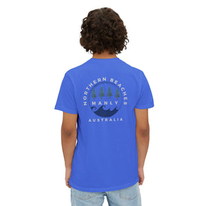 "The Westwood" Northern Beaches custom logo on front and back Pocket T-Shirt - Vintage Style for Beach Lovers Printify