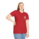 Collaroy custom logo front and sleeve. Lost Manly label. Unisex Soft style T-Shirt Printify