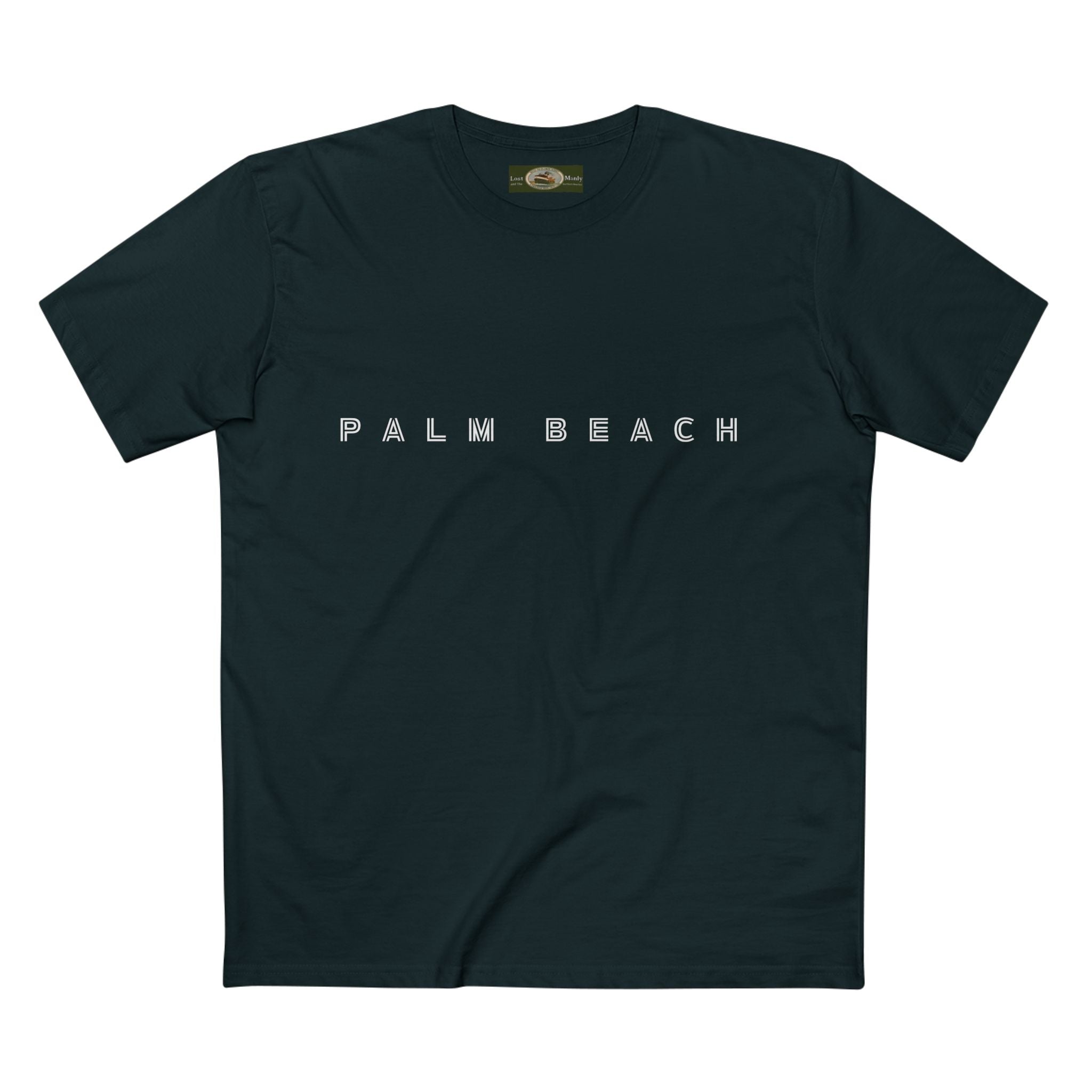 Palm Beach custom logo print Lost Manly label on Adult Staple Cotton T-Shirt Printify