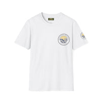 Collaroy custom logo front and sleeve. Lost Manly label. Unisex Soft style T-Shirt Printify