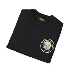 Collaroy custom logo front and sleeve. Lost Manly label. Unisex Soft style T-Shirt Printify