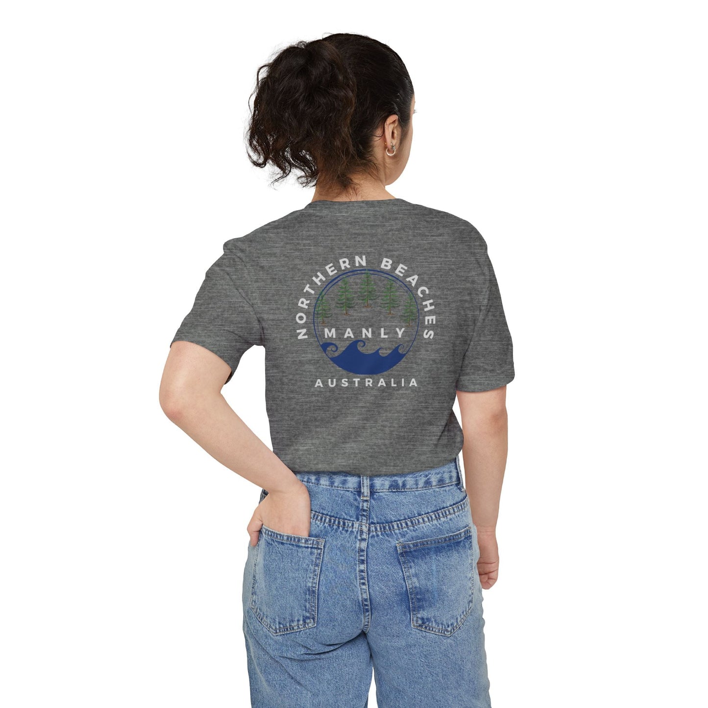 "The Westwood" Northern Beaches custom design different front and back logo, Pocket T-shirt - Casual, Nature-Inspired Wear