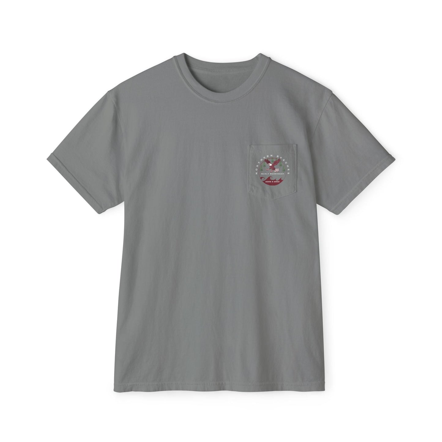 "The Westwood" Northern Beaches custom logo on front and back Pocket T-Shirt - Vintage Style for Beach Lovers