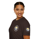 Collaroy custom logo front and sleeve. Lost Manly label. Unisex Soft style T-Shirt Printify