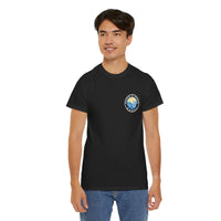Heavy Cotton T-Shirt with free Canva custom designed logo front and back 