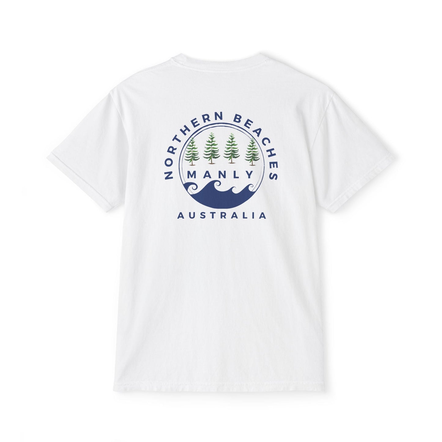 "The Westwood" Northern Beaches custom design front and back logo on Garment-Dyed Pocket T-Shirt for Nature Lovers
