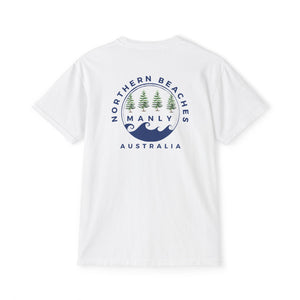 "The Westwood" Northern Beaches custom design front and back logo on Garment-Dyed Pocket T-Shirt for Nature Lovers Printify