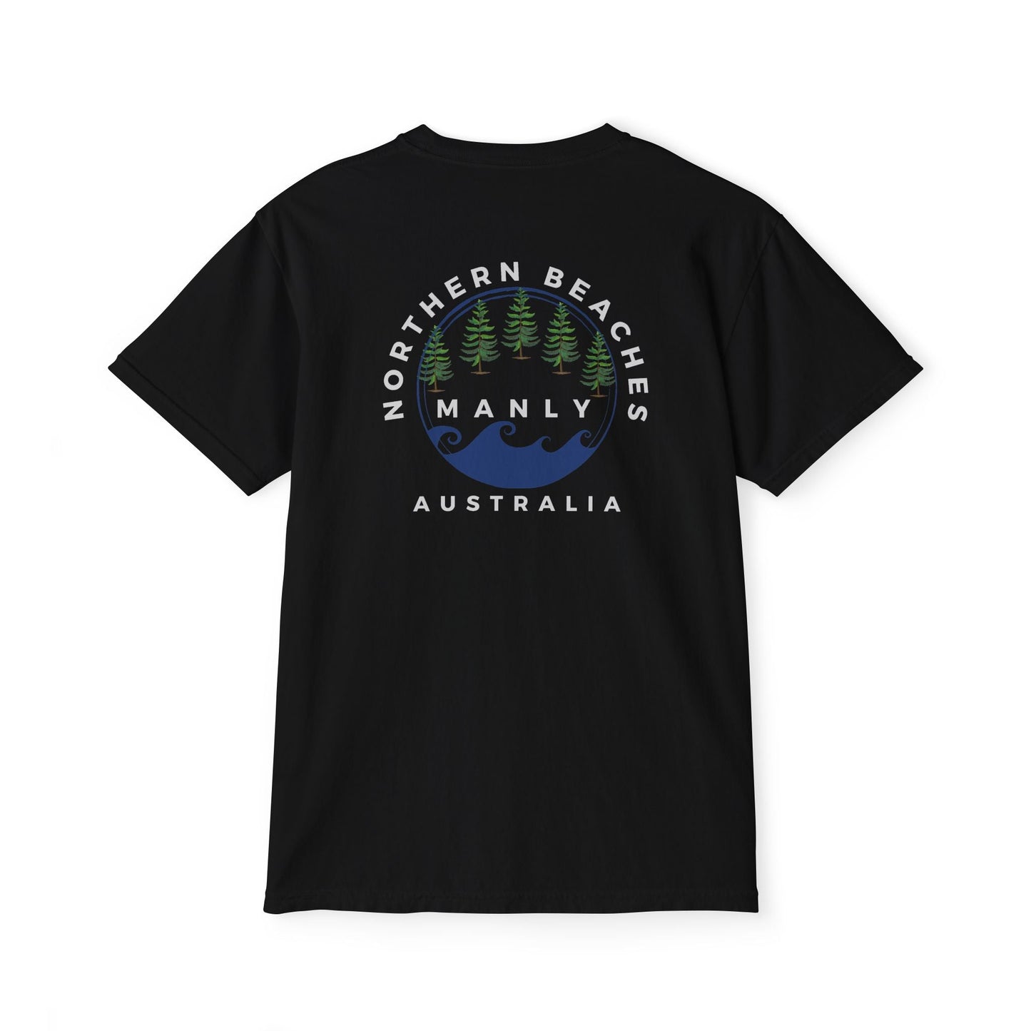 "The Westwood" Northern Beaches custom design front and back logo on Garment-Dyed Pocket T-Shirt for Nature Lovers