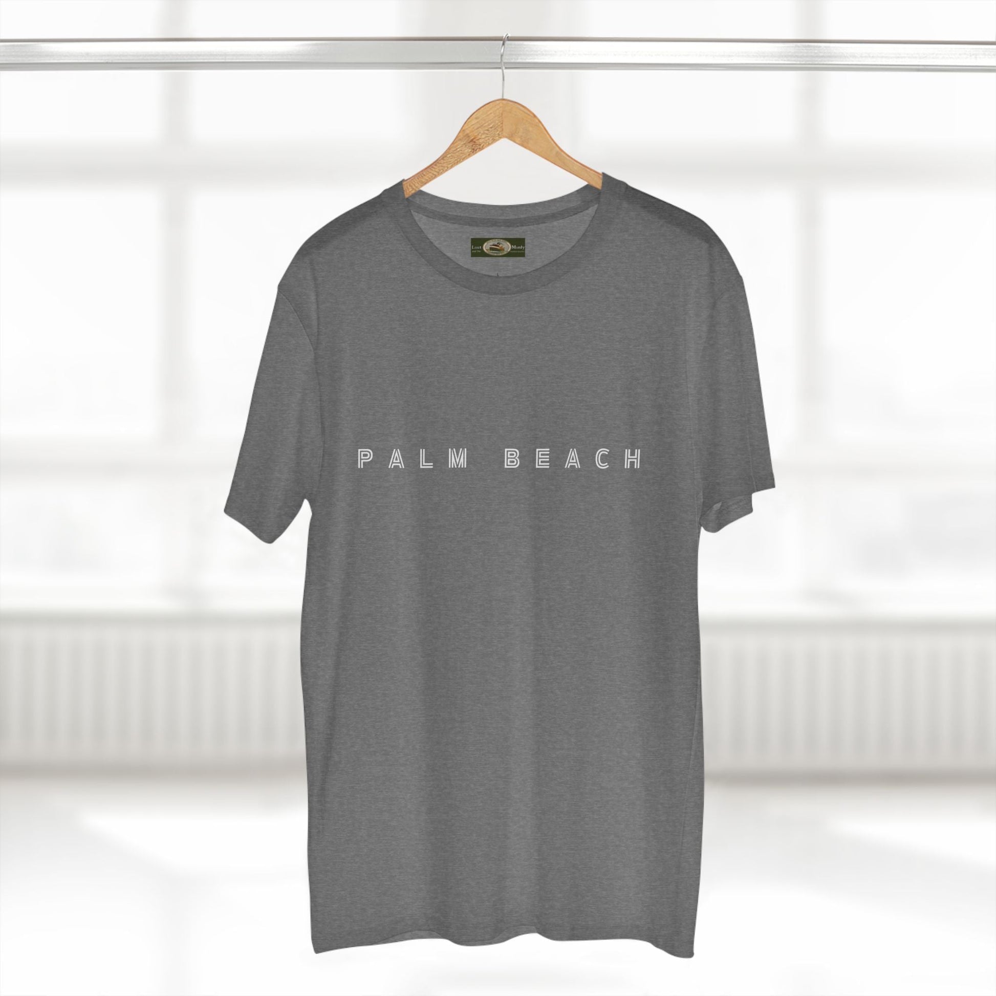Palm Beach custom logo print Lost Manly label on Adult Staple Cotton T-Shirt Printify