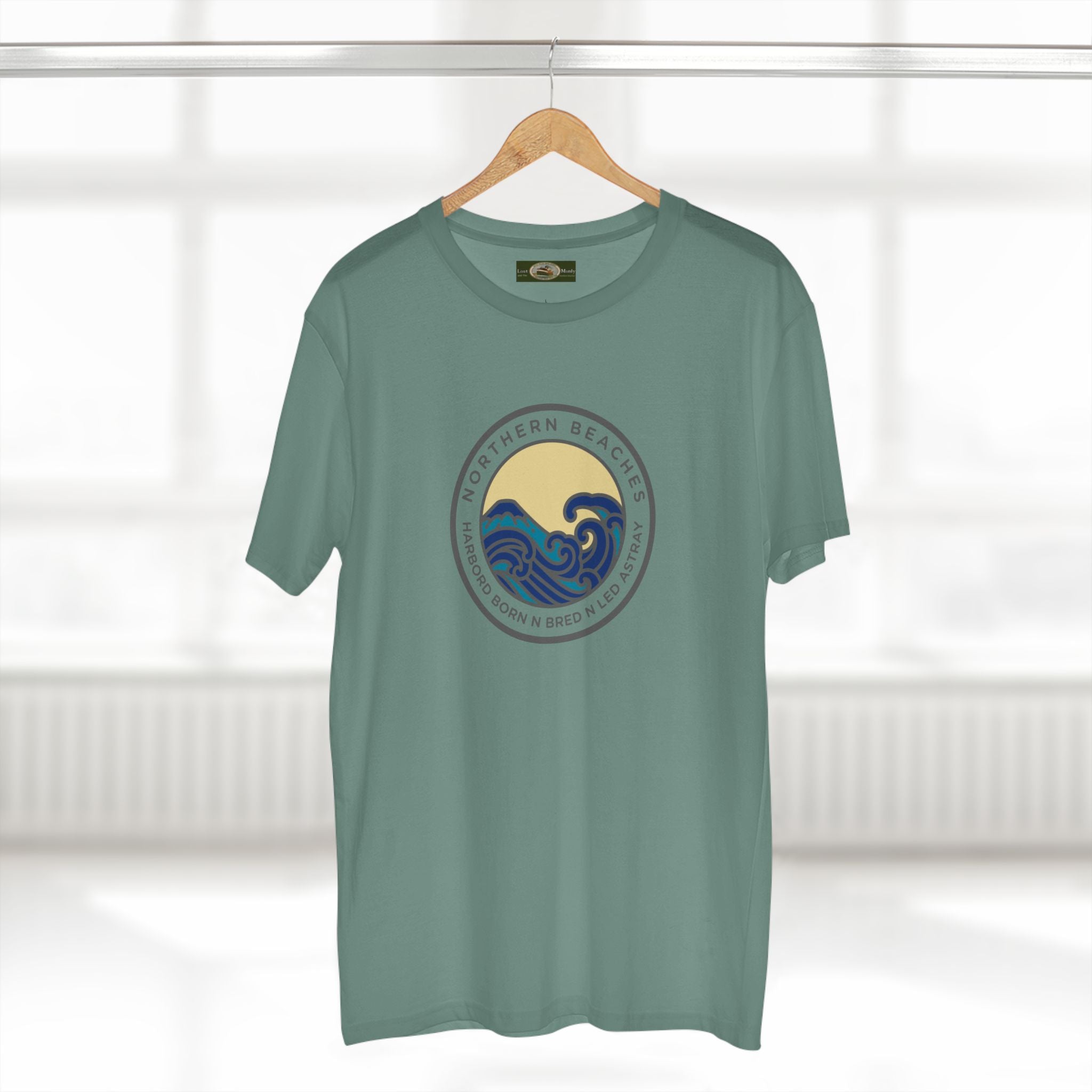 T-Shirt Northern Beaches Harbord Born n Bred n Led Astray Custom Logo Front Printify