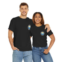 Heavy Cotton T-Shirt with free Canva custom designed logo front and back 