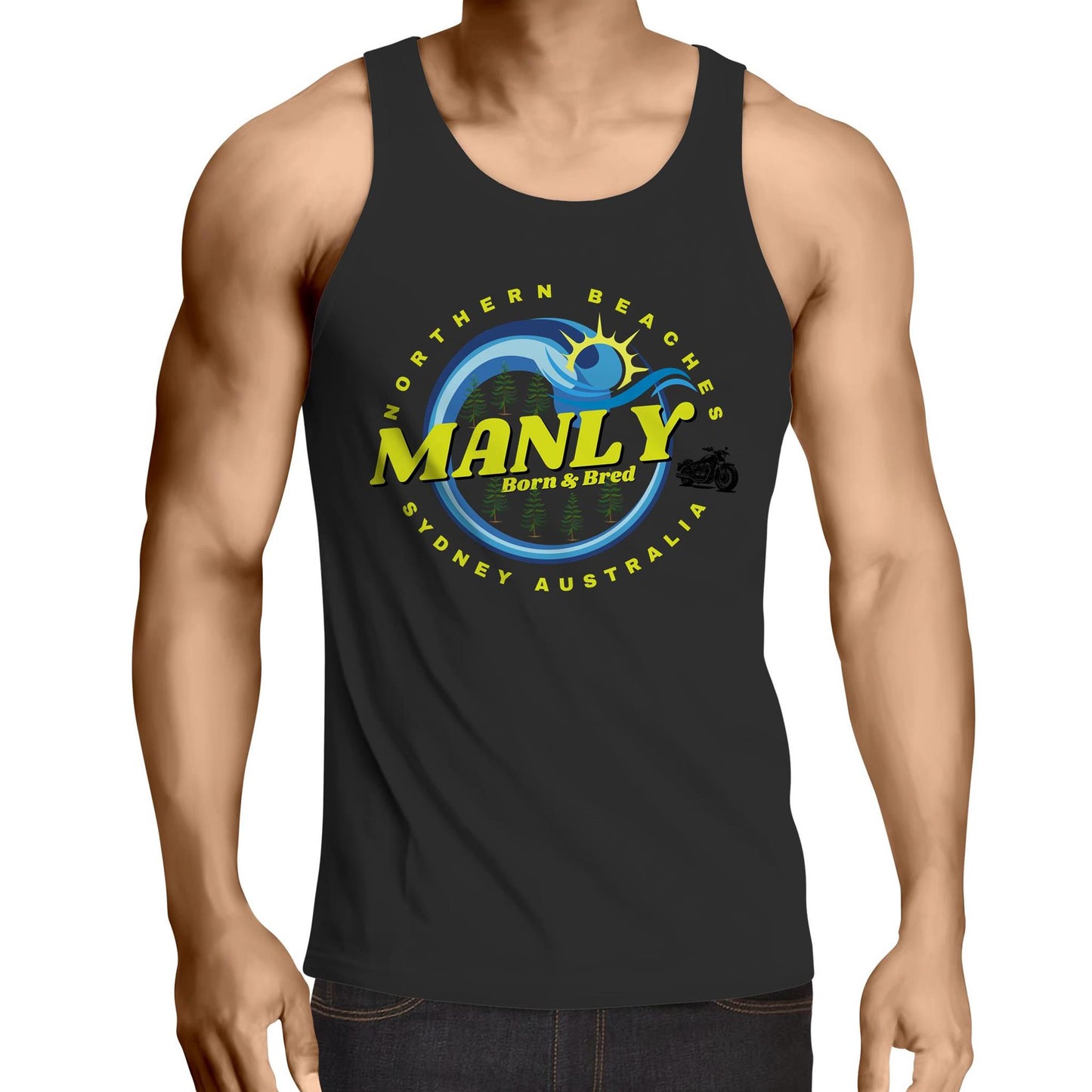 Lost Manly custom logo Manly Born & Bred edition AS Colour Lowdown - Mens Singlet Top - Lost Manly Shop