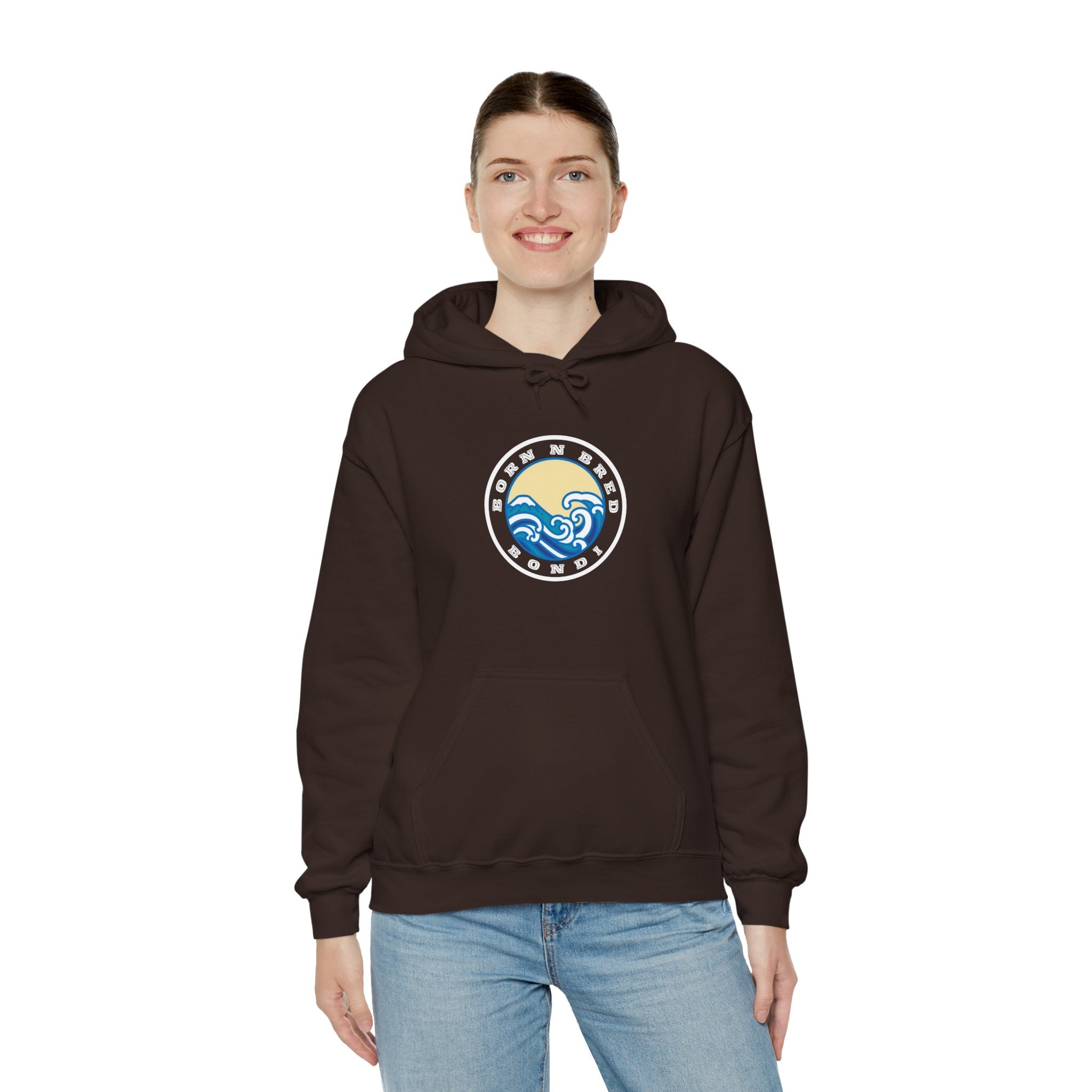 Hoodie with free Canva custom design logo front back Bondi bnb/Bilgola 