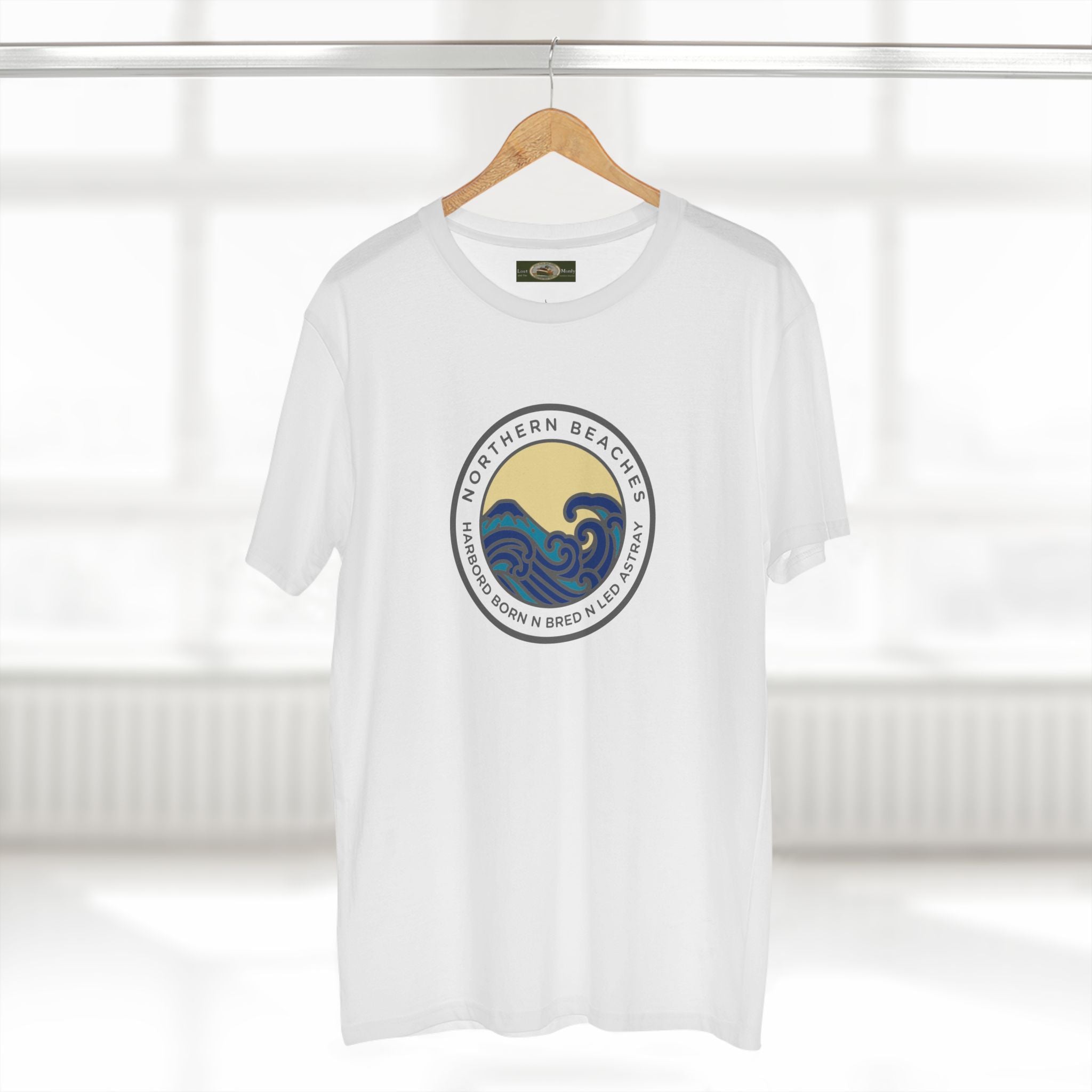 T-Shirt Northern Beaches Harbord Born n Bred n Led Astray Custom Logo Front Printify