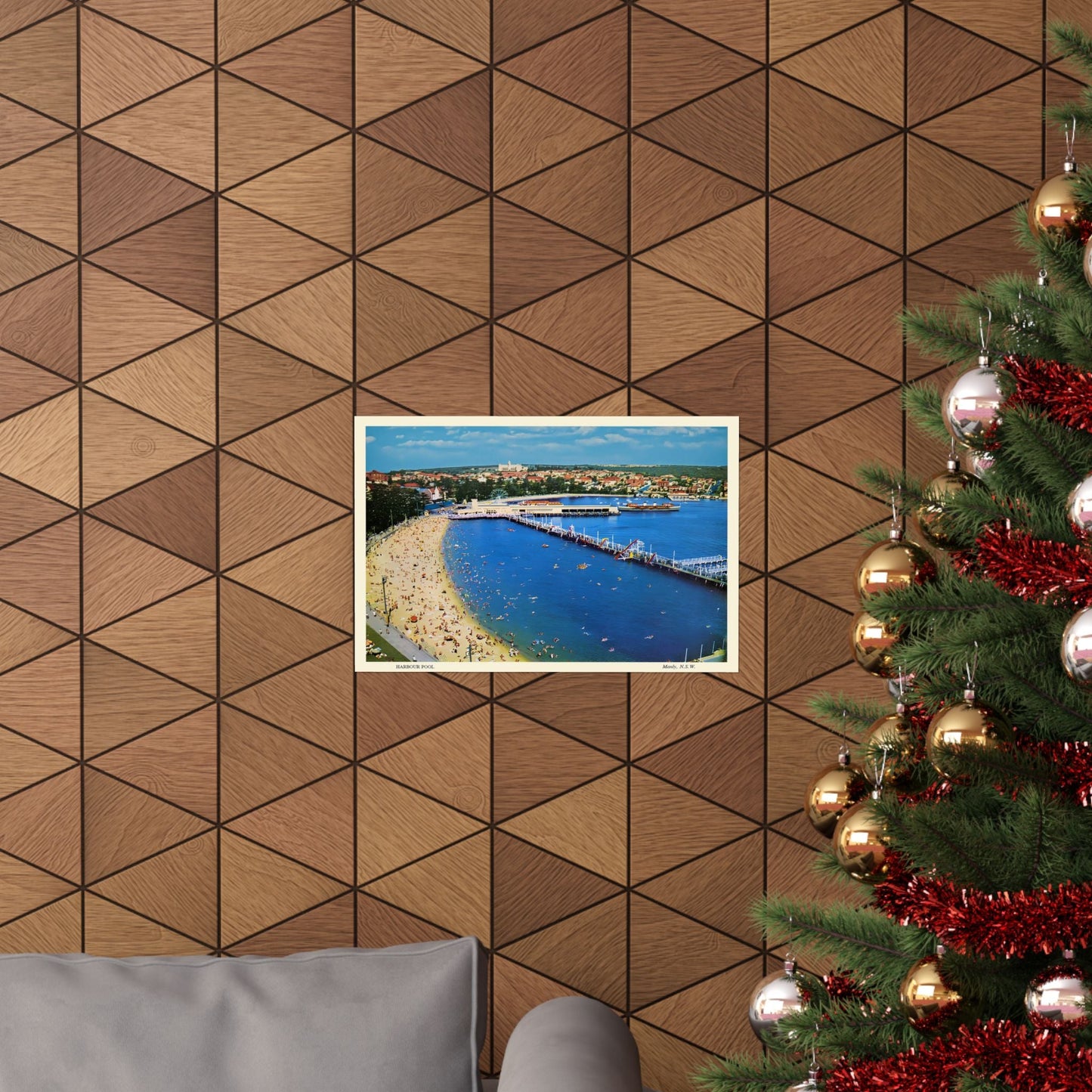 Manly Harbour Pool & Promenade – 1950s Vintage Postcard Poster 