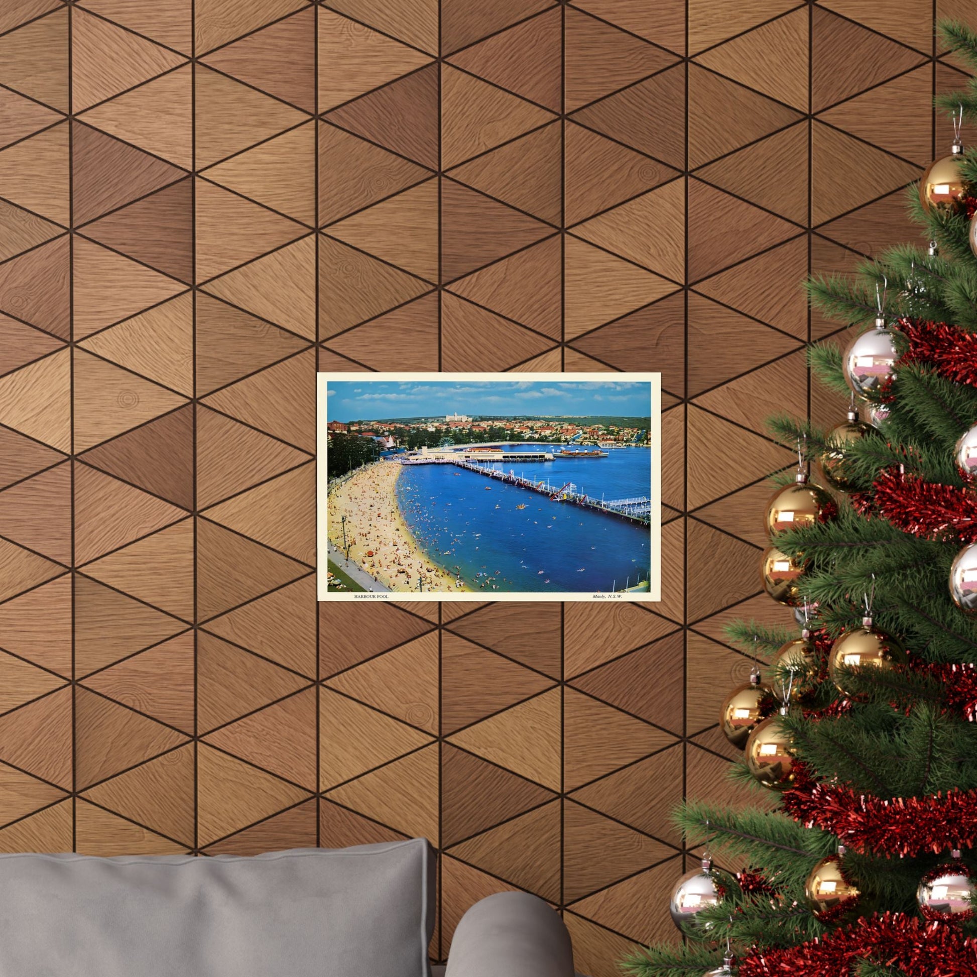 Manly Harbour Pool & Promenade – 1950s Vintage Postcard Poster 