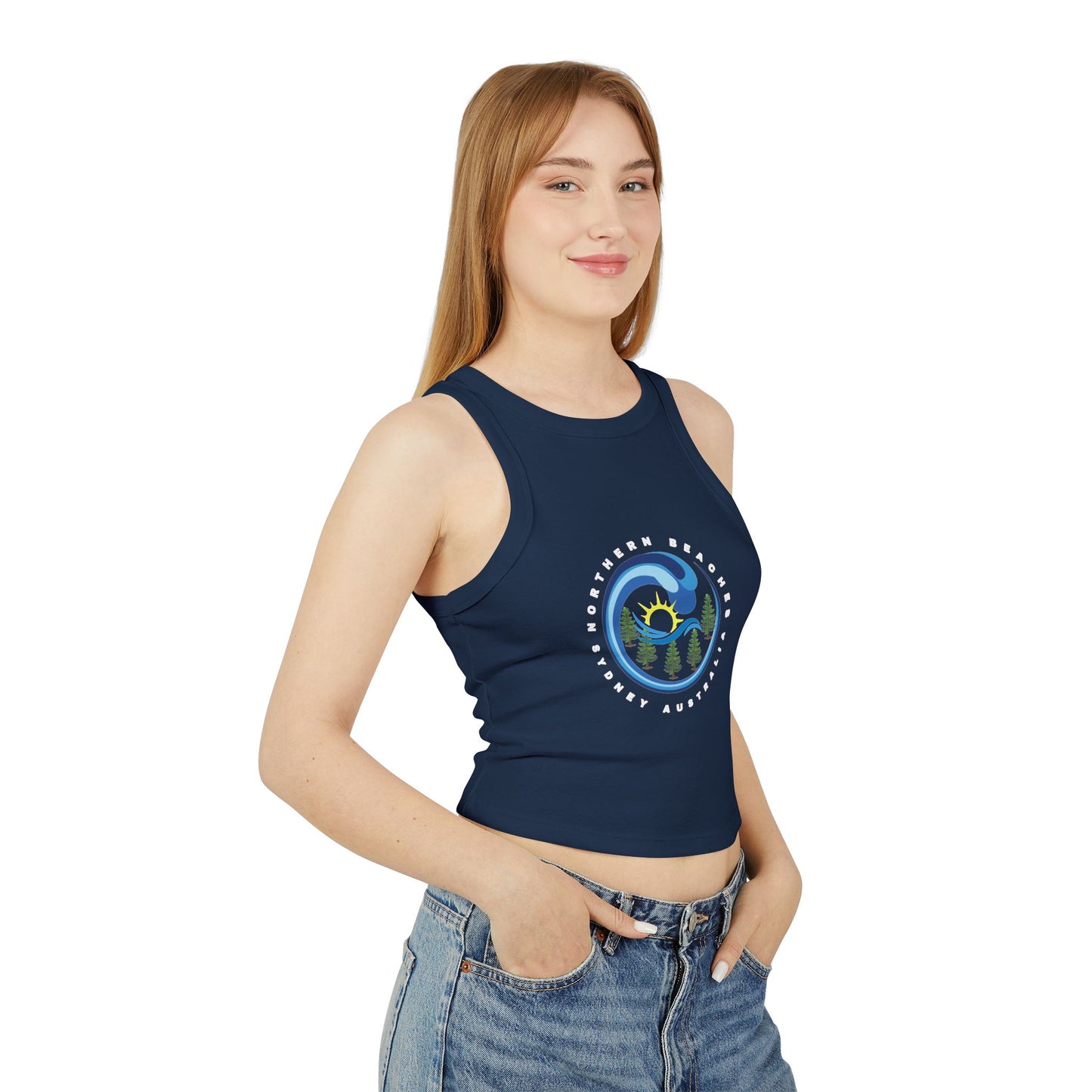 Lost Manly custom logo edition Women's Racer Tank — Sunrise Mountain Wave Graphic - Lost Manly Shop