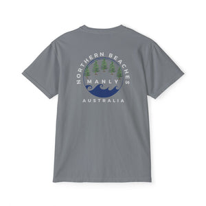 "The Westwood" Northern Beaches custom design front and back logo on Garment-Dyed Pocket T-Shirt for Nature Lovers Printify