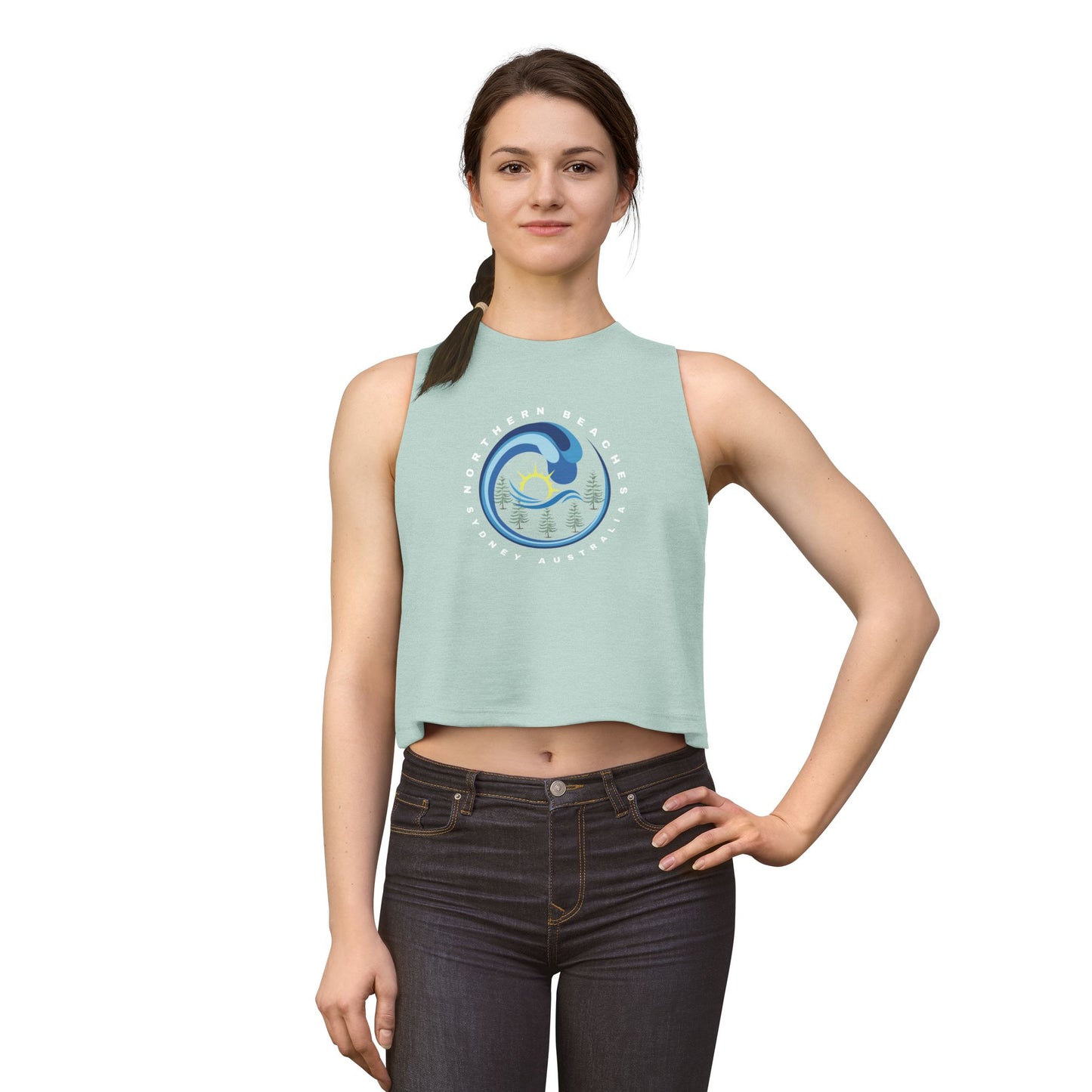 Lost Manly custom logo edition Northern Beaches Wave Crop Top – Women's Coastal Surf Graphic Tank - US Orders - Lost Manly Shop