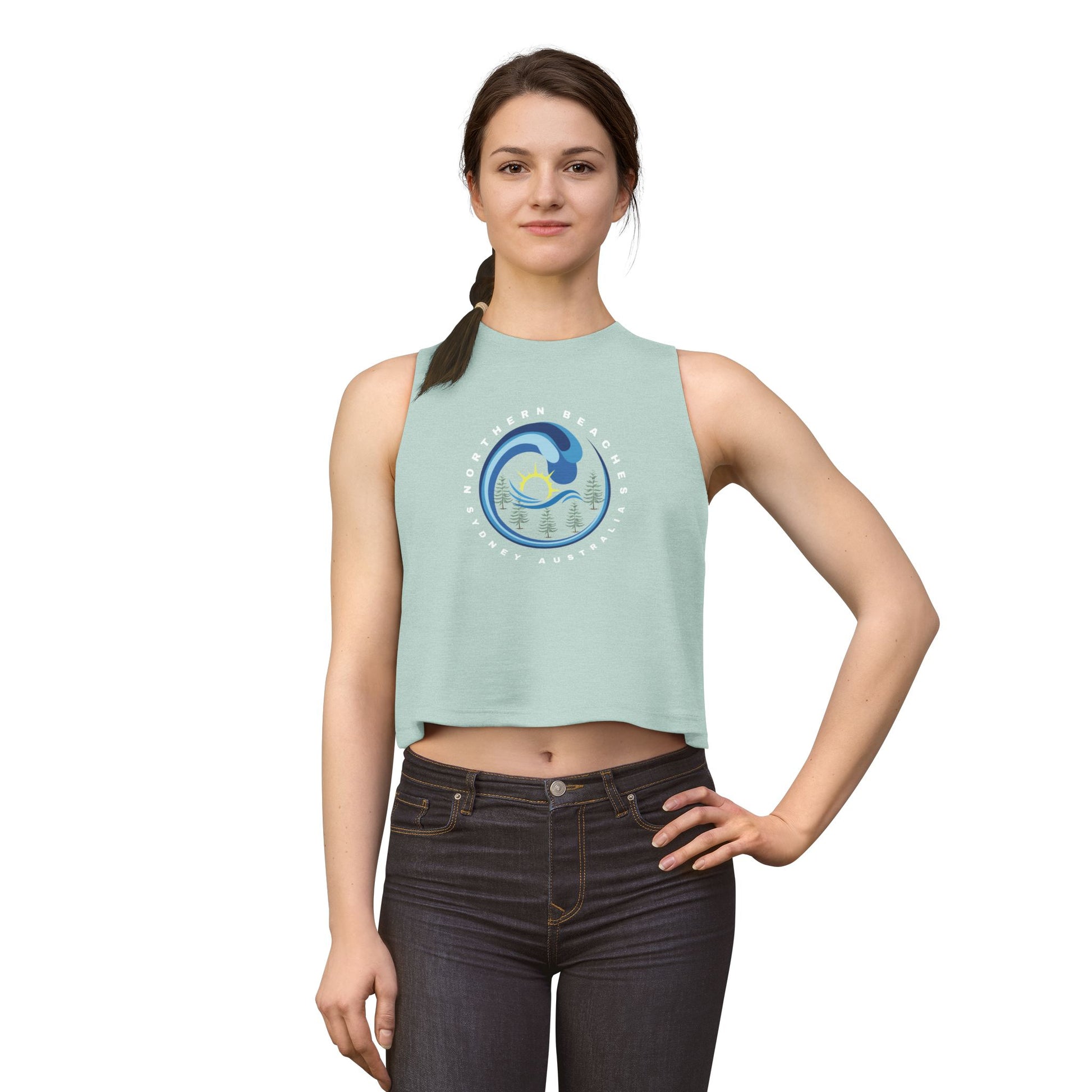 Lost Manly custom logo edition Northern Beaches Wave Crop Top – Women's Coastal Surf Graphic Tank - US Orders - Lost Manly Shop