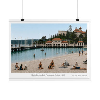 Manly Harbour Pool, Promenade & Pavilion 1930s Authentic Vintage Reproduction Print - Lost Manly Shop