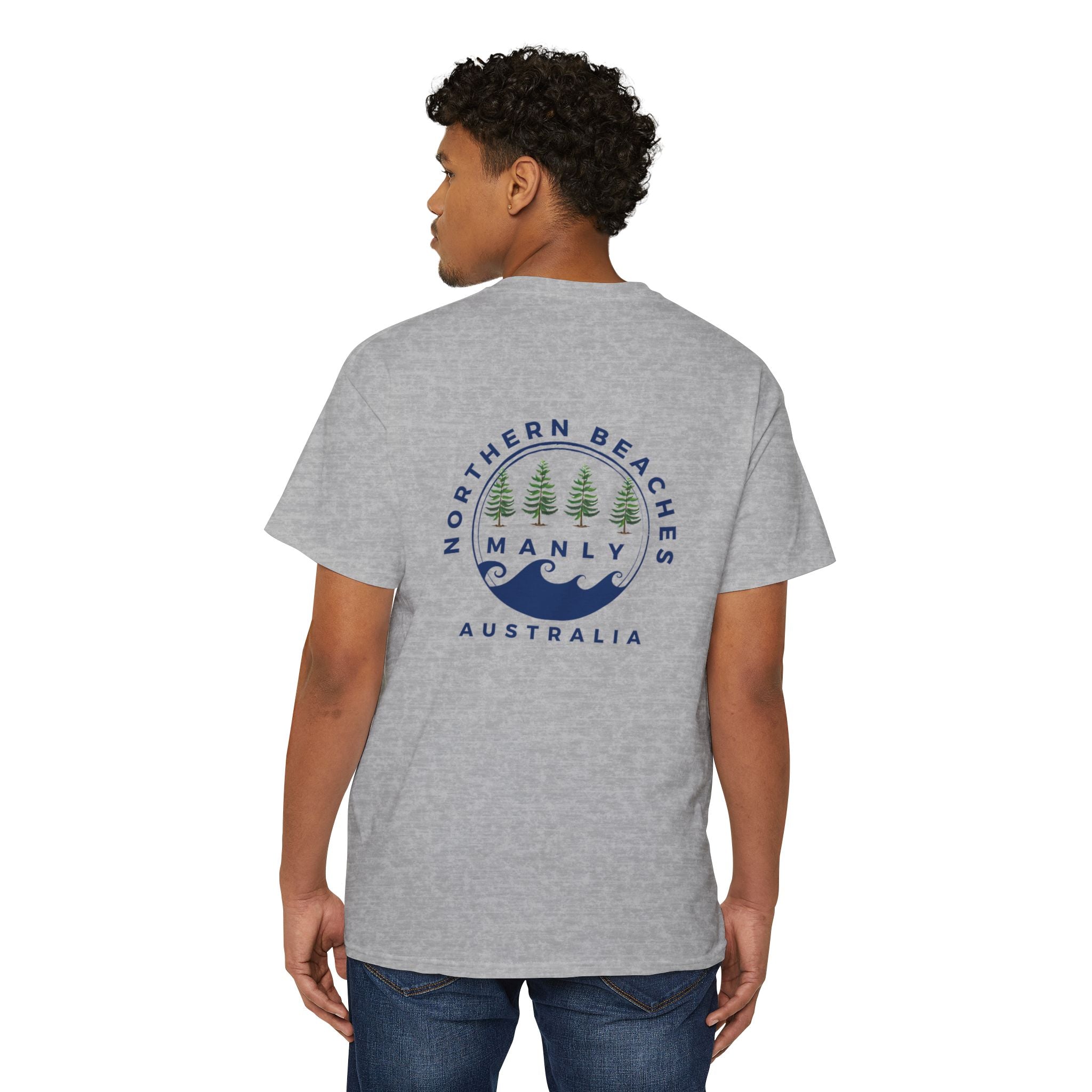"The Westwood" Northern Beaches custom design different logo front and back Heavy Cotton Pocket Tee Printify