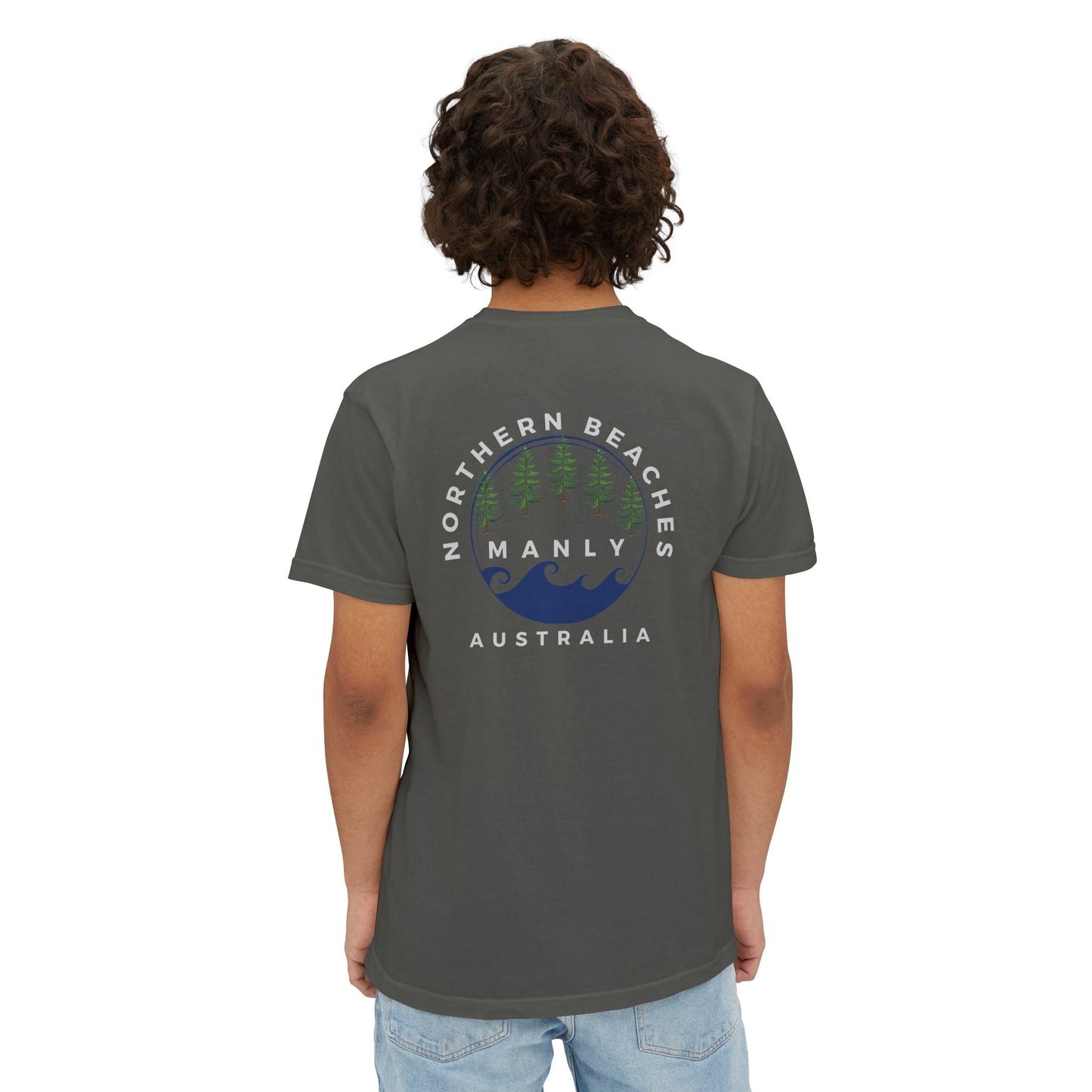 "The Westwood" Northern Beaches custom design front and back logo on Garment-Dyed Pocket T-Shirt for Nature Lovers