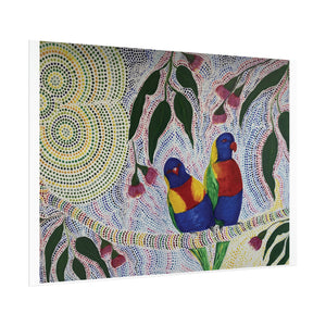 Two Rosellas in a Gum Tree Artist Kim's Dot Paintings Rolled Poster - Lost Manly Shop