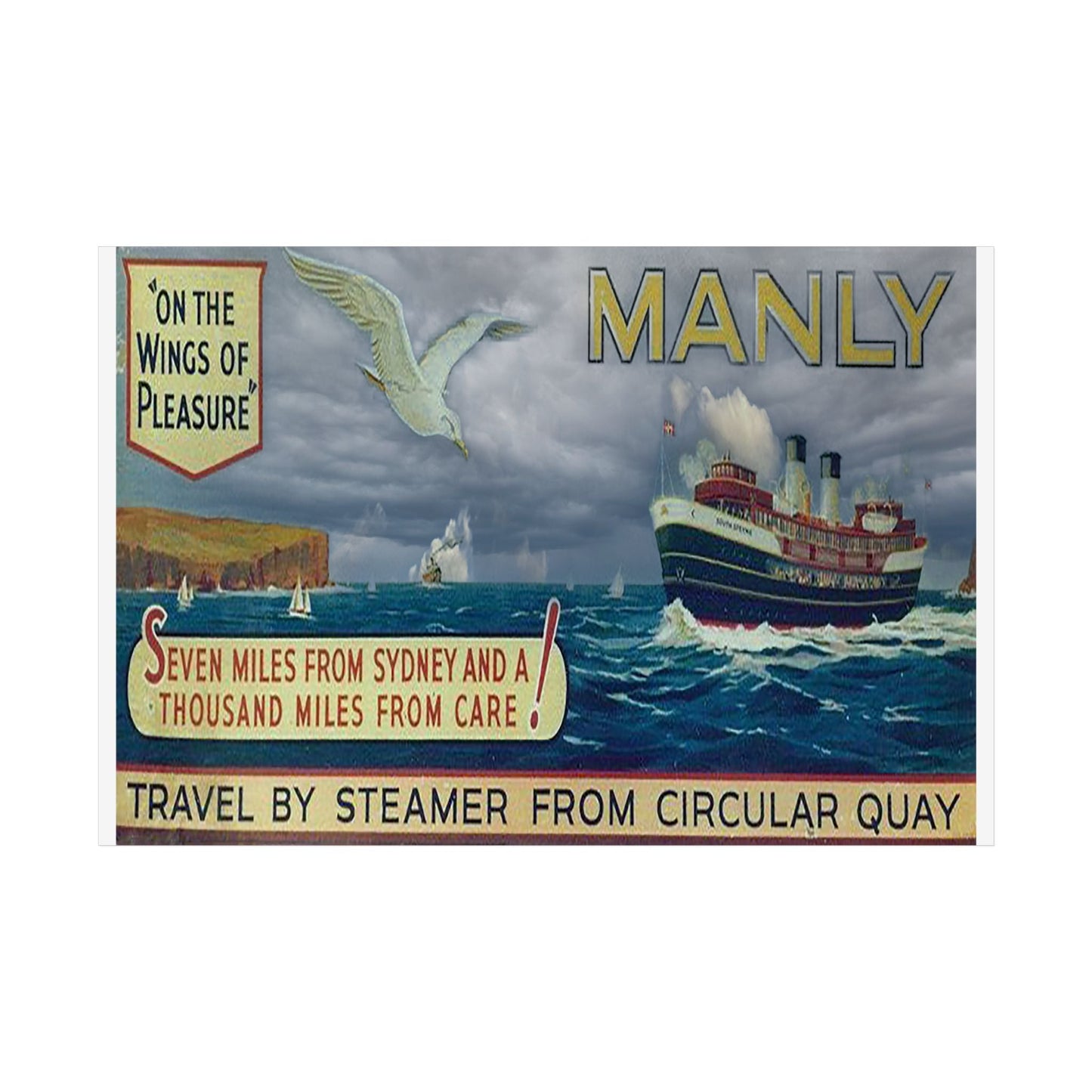 Manly  Vintage Travel Poster Print — Vintage Steamer “Seven Miles from Sydney” Unframed 