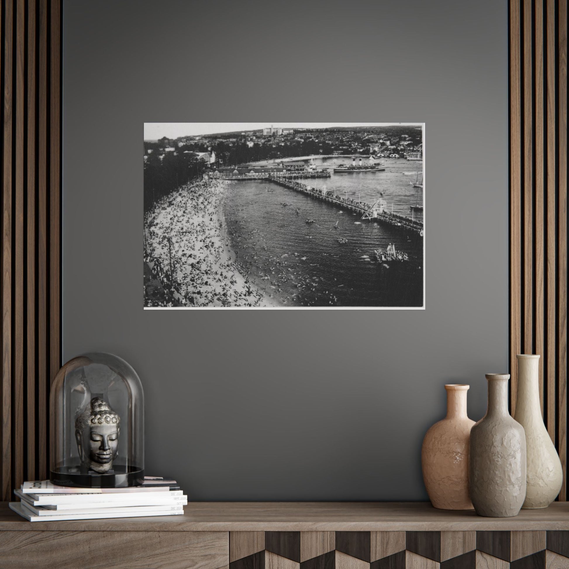 Vintage Black and White Manly Harbour Pool 1955 Poster - Lost Manly Shop