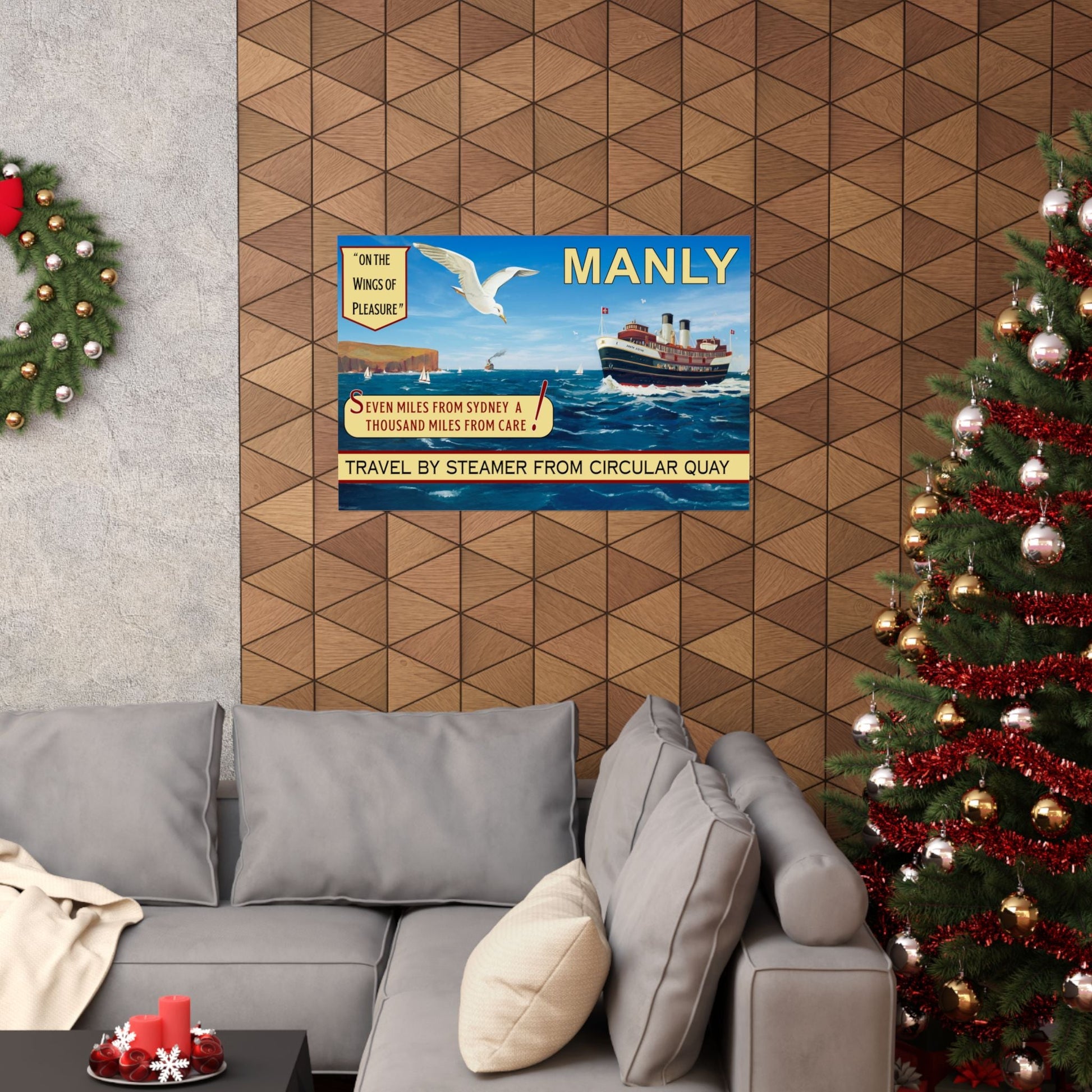 Seven Miles from Sydney – Manly 1940s Vintage Travel Poster Reproduction Print 