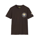 Collaroy custom logo front and sleeve. Lost Manly label. Unisex Soft style T-Shirt Printify