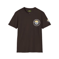 Collaroy custom logo front and sleeve. Lost Manly label. Unisex Soft style T-Shirt Printify