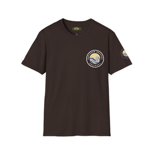 Collaroy custom logo front and sleeve. Lost Manly label. Unisex Soft style T-Shirt Printify
