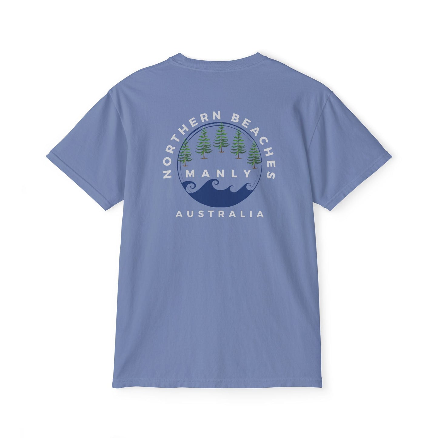"The Westwood" Northern Beaches custom design front and back logo on Garment-Dyed Pocket T-Shirt for Nature Lovers