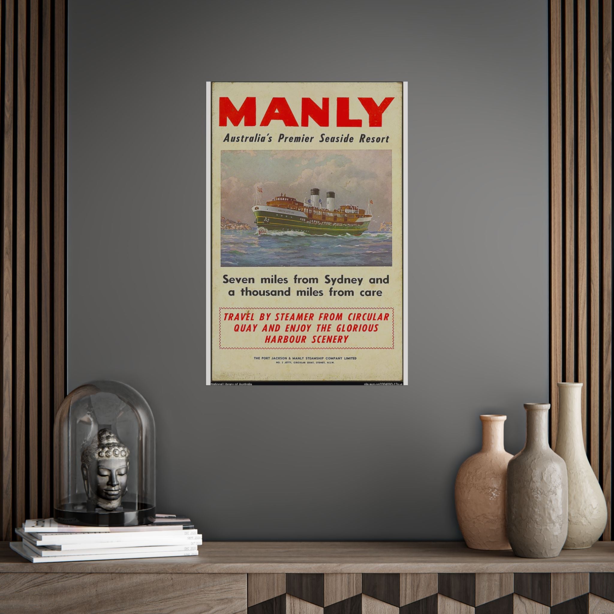 Poster Print - Manly Seven Miles from Sydney a Thousand Miles from Care 1940s Ferry Travel Printify