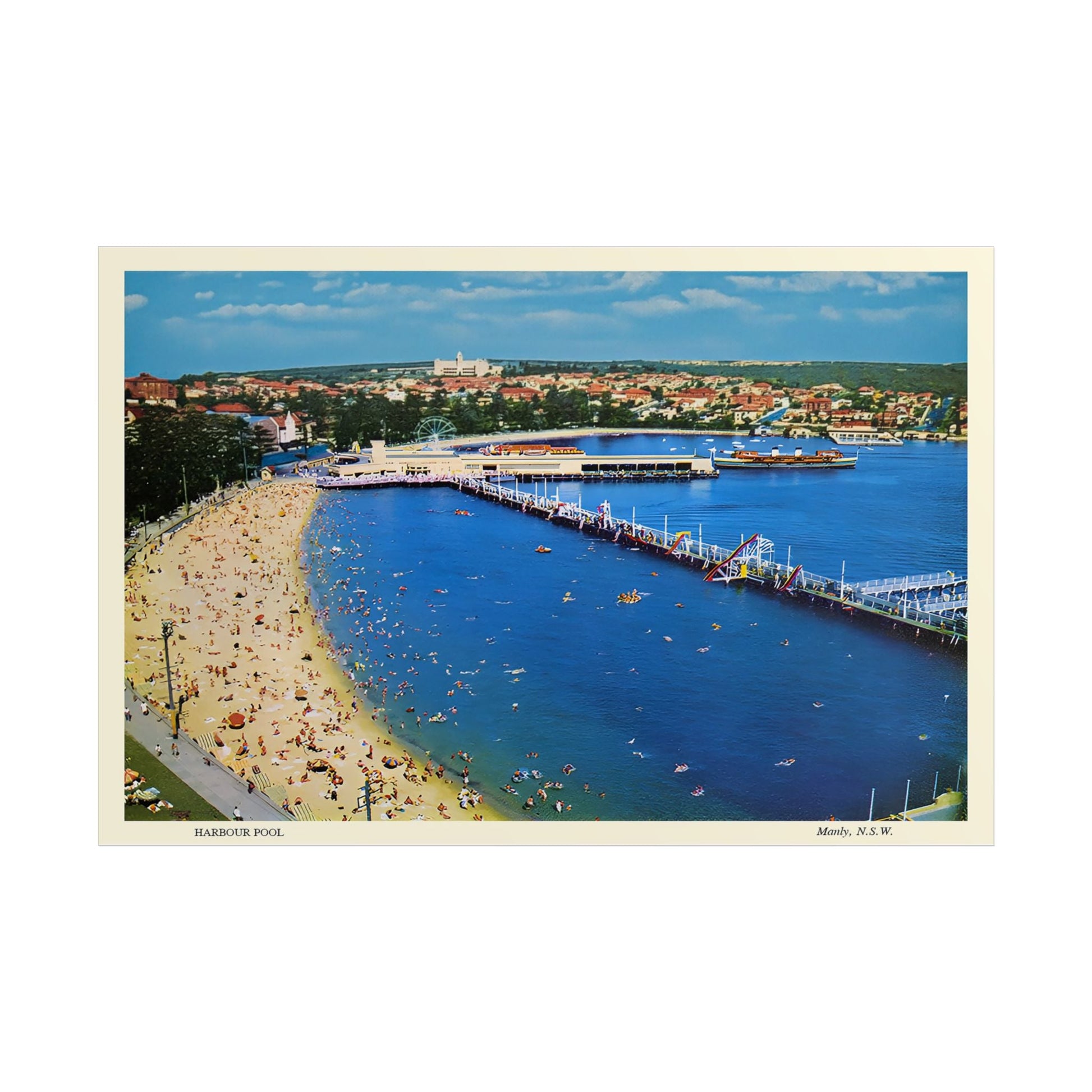 Manly Harbour Pool & Promenade 1950s Vintage Postcard Printed Poster 