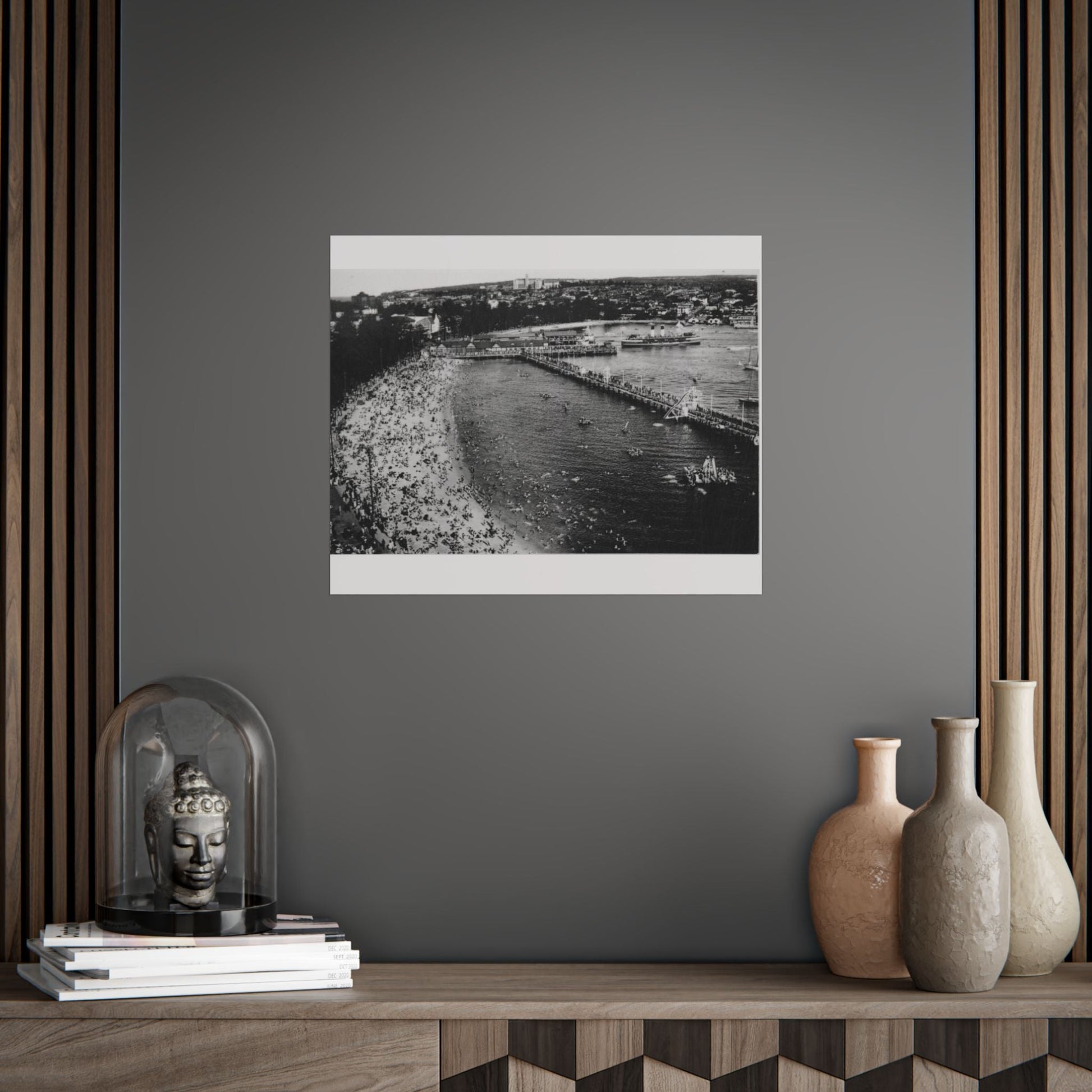 Vintage Black and White Manly Harbour Pool 1955 Poster - Lost Manly Shop
