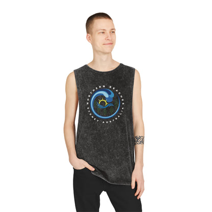 Lost Manly custom logo edition Stonewash Muscle Tank Top — Vintage Black Sleeveless Tee - Lost Manly Shop