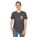 Collaroy custom logo front and sleeve. Lost Manly label. Unisex Soft style T-Shirt Printify