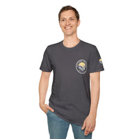 Collaroy custom logo front and sleeve. Lost Manly label. Unisex Soft style T-Shirt Printify