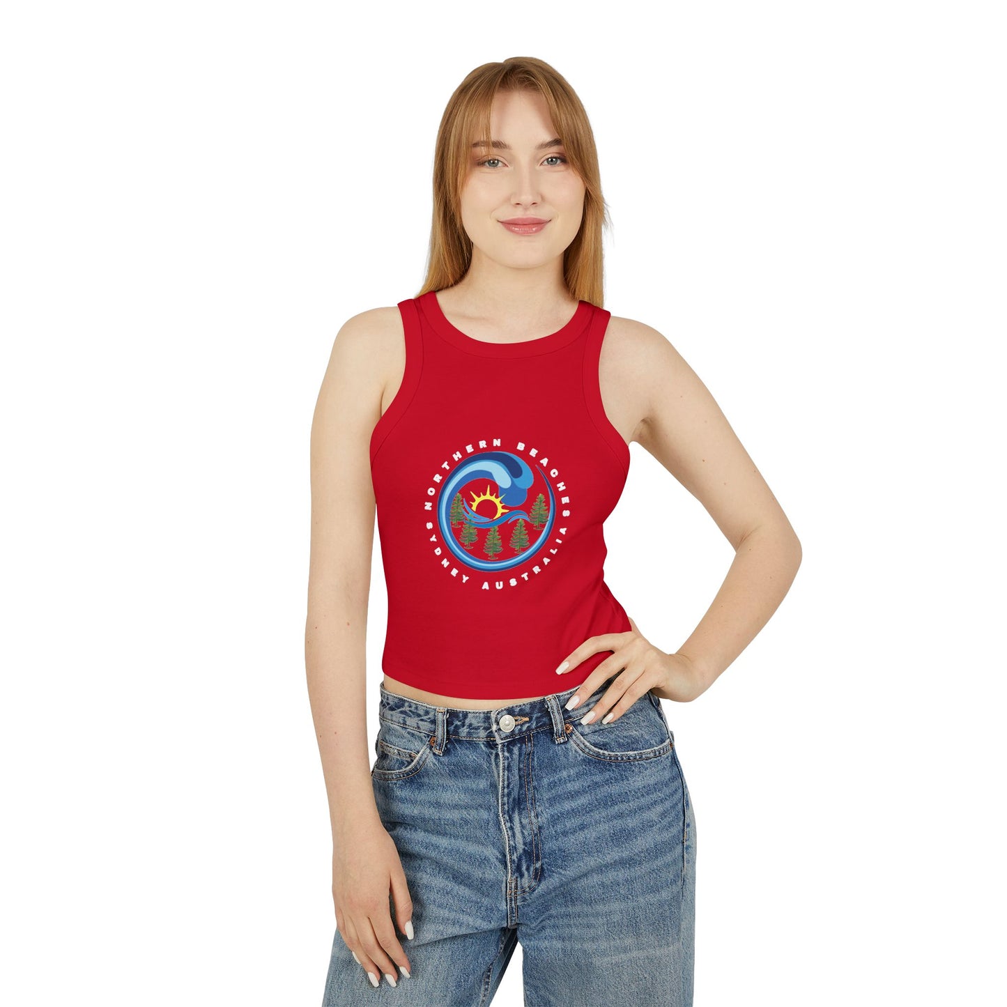 Lost Manly custom logo edition Women's Racer Tank — Sunrise Mountain Wave Graphic - Lost Manly Shop