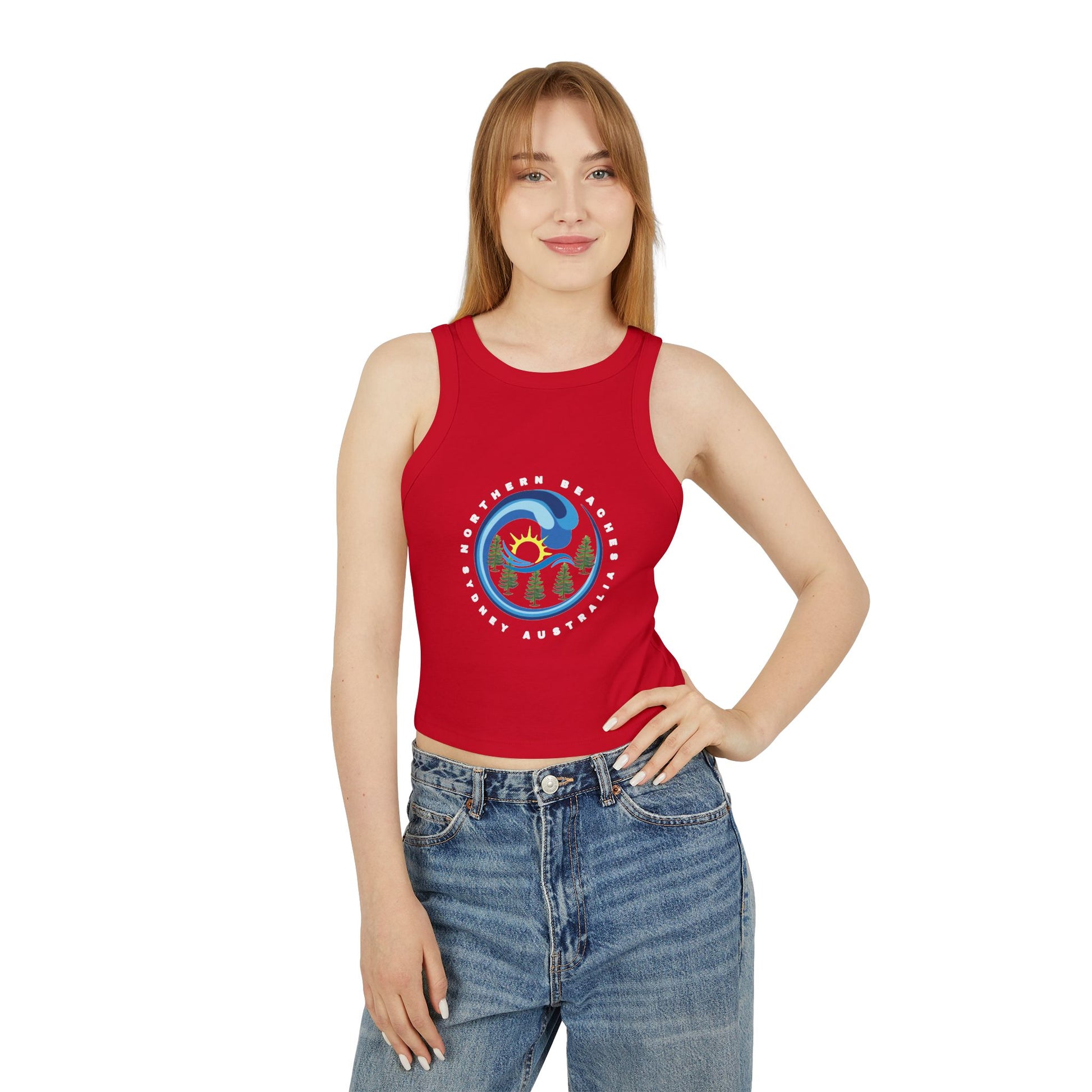 Lost Manly custom logo edition Women's Racer Tank — Sunrise Mountain Wave Graphic - Lost Manly Shop